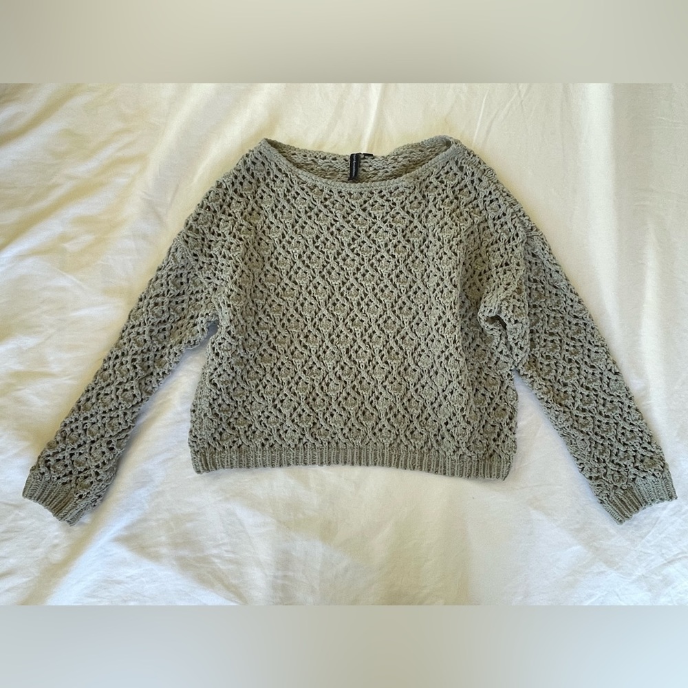 Moon & Madison Sage Crop Open-Knit Crochet Sweater, Size Small